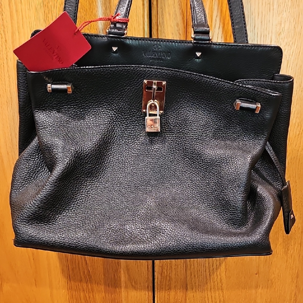 Valentino Black Textured Leather Satchel